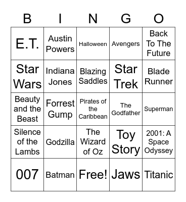Total-Quiz.com presents Radio Bingo Movie Themes Bingo Card