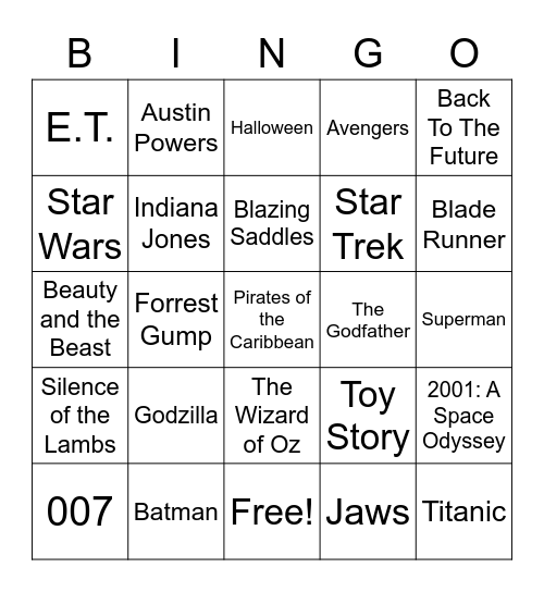 Total-Quiz.com presents Radio Bingo Movie Themes Bingo Card