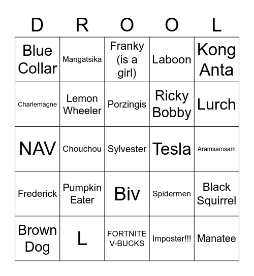 Dub Club Bingo Card