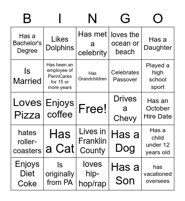 PennCares Bingo Card