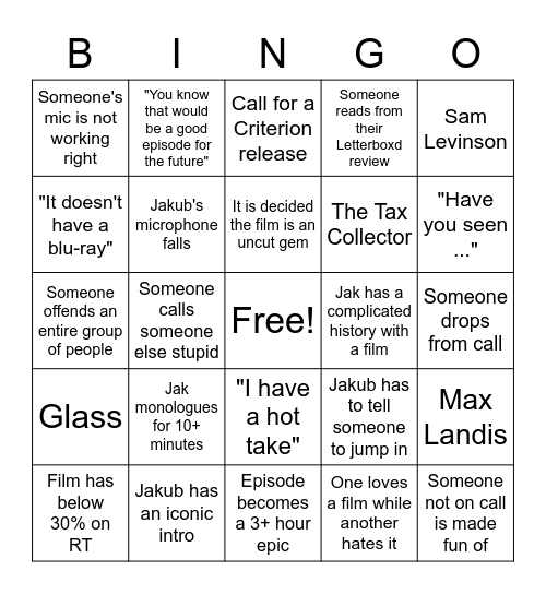 Uncut Gems Podcast Bingo Card