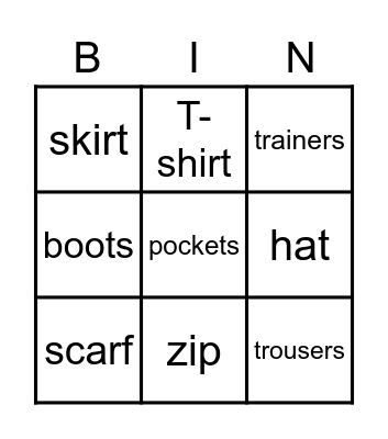 CLOTHES Bingo Card