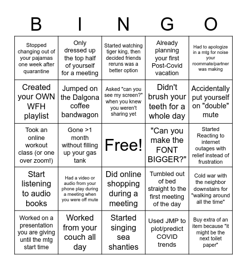 WFH, #2 Bingo Card