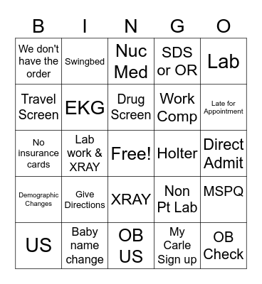 Patient Access Bingo Card