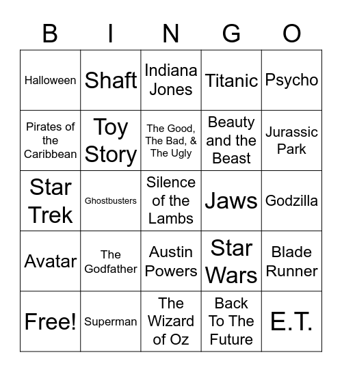 Total-Quiz.com presents Radio Bingo Movie Themes Bingo Card