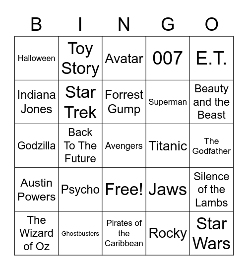 Total-Quiz.com presents Radio Bingo Movie Themes Bingo Card