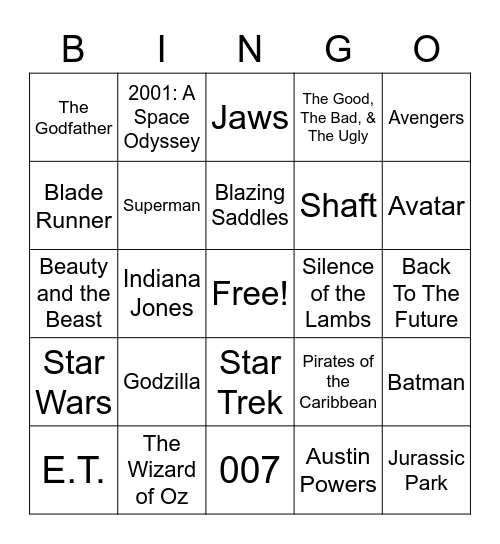 Total-Quiz.com presents Radio Bingo Movie Themes Bingo Card