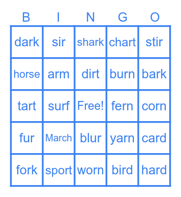 Bossy R Bingo Card