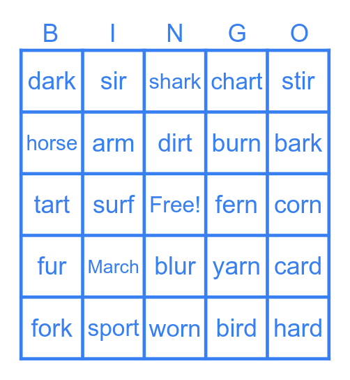 Bossy R Bingo Card