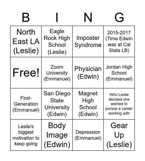 Strength Based Story Bingo Card