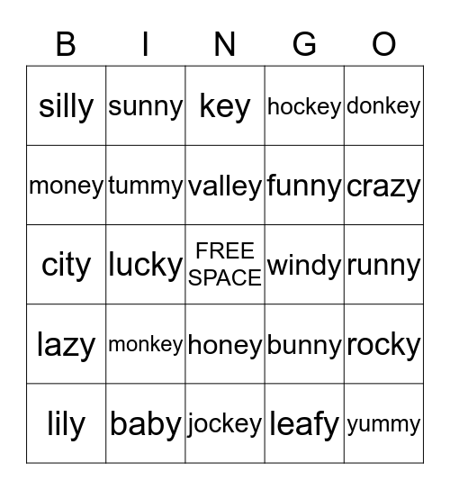 Long E Bingo Card