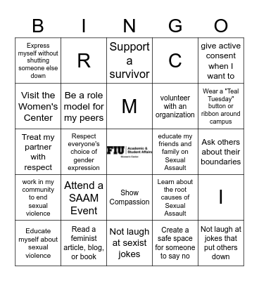 Sexual Assault Awareness Month Bingo Card