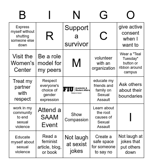 Sexual Assault Awareness Month Bingo Card