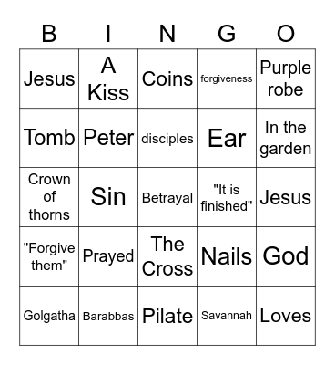 Good Friday Bingo Card