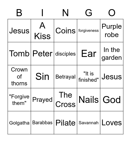 Good Friday Bingo Card