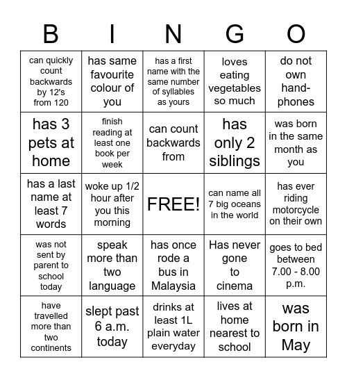 Human Bingo: Find someone who... Bingo Card