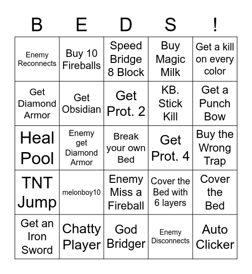Bed Wars Bingo Card - bedwars 2 roblox codes