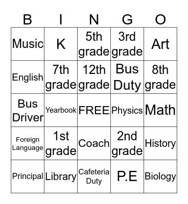 New Teacher Bingo Card