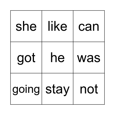 Sight Words Bingo Card