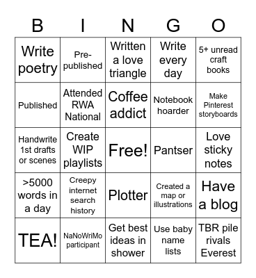 Writer Bingo Card