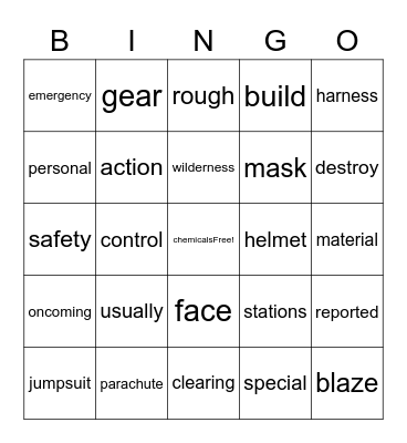 Smokejumper Bingo Card