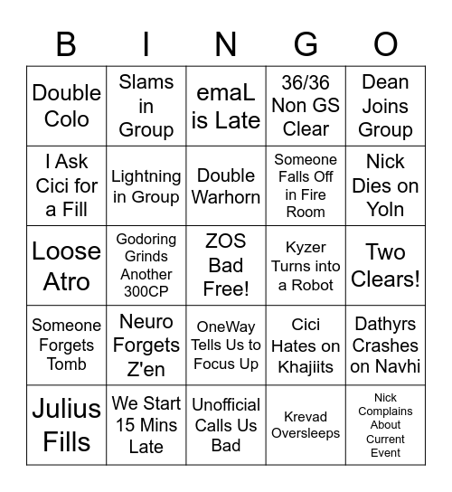 GS Core Bingo Card