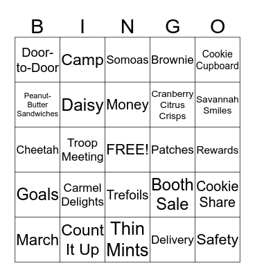 Girl Scout Cookie Bingo Card