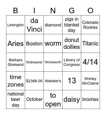 Untitled Bingo Card