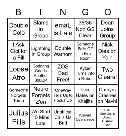 GS Core Bingo Card