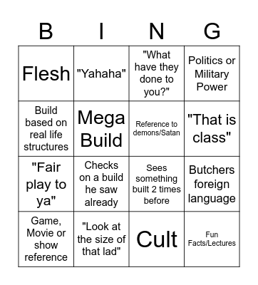 Rt Game Build Streams Bingo Card