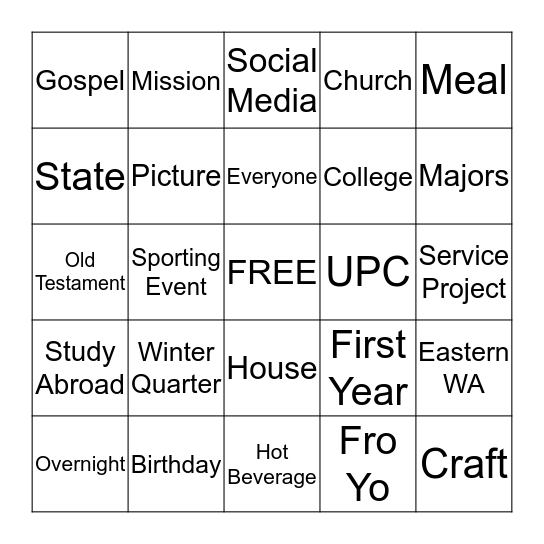 Core Group Bingo Card