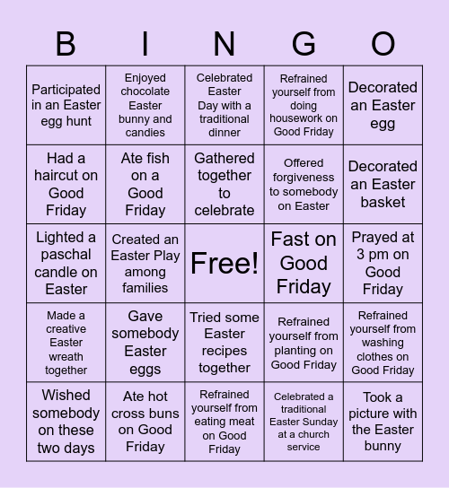 Good Friday and Easter Day Bingo! Bingo Card