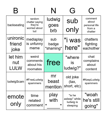 the subathon's chat bingo Card