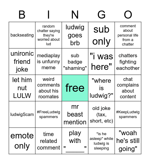 the subathon's chat bingo Card