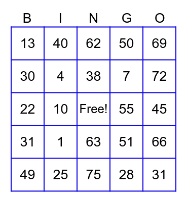 Anawim Charity Bingo Card