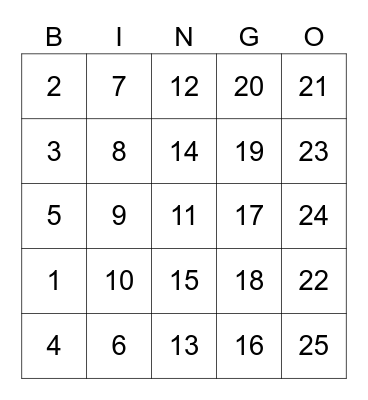 Number Bingo 1-75 Bingo Card