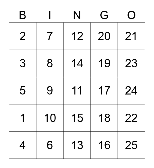 Number Bingo 1-75 Bingo Card