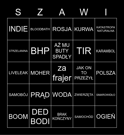 Szawi Content Bingo Card