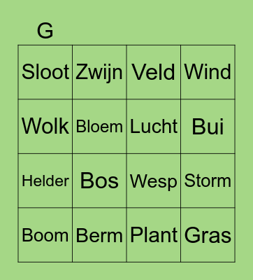 Natuur bingo Card