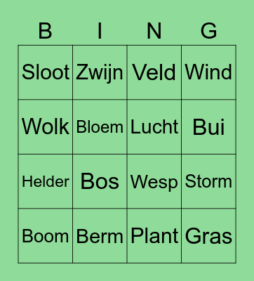 Natuur bingo Card