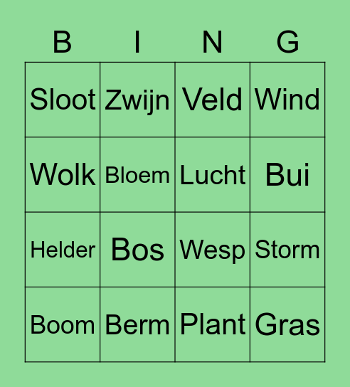 Natuur bingo Card