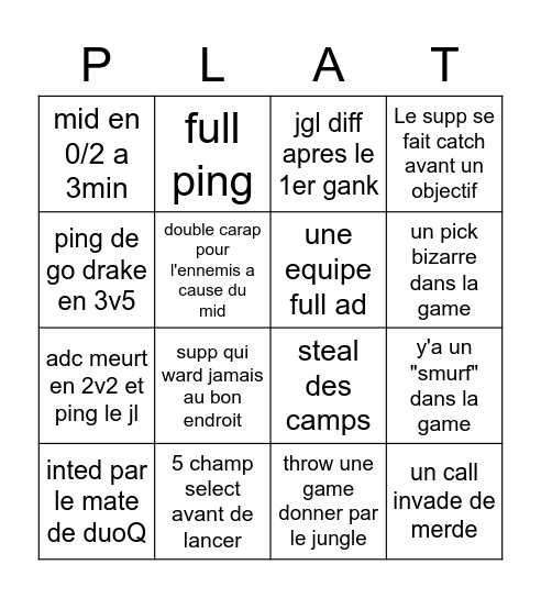 LOW PLAT EDITION Bingo Card