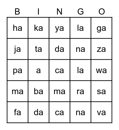 SUKU KATA TERBUKA Bingo Card