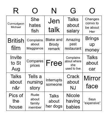 Rongo Bingo Card