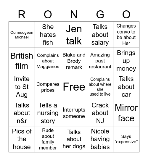 Rongo Bingo Card