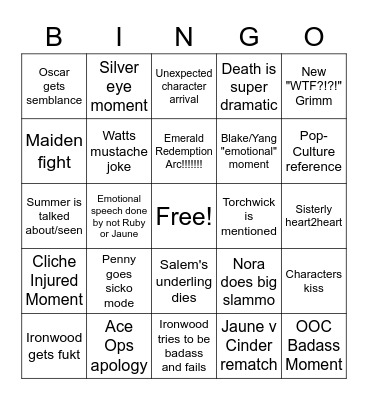 rwby vol 8 bingo Card