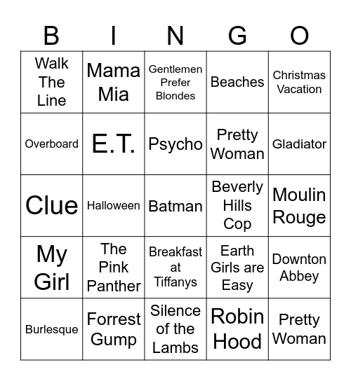 Songs From Movies 2 Bingo Card