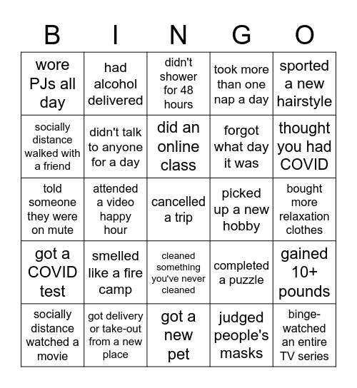 Coronavirus Bingo Card