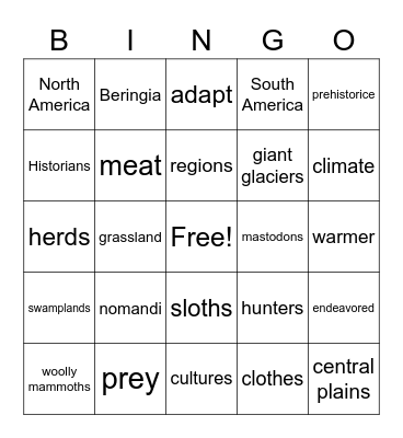 Unit 8 Lesson 1 Bingo Card