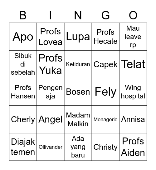 Untitled Bingo Card